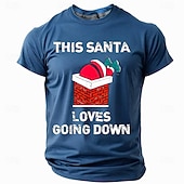 abordables Tenue de Noël amusante-T-shirts de Noël amusants pour hommes, imprimés en 3D, décontractés, père Noël, fête, vacances, bleu, vert, col rond, imprimé en 3D, printemps&amp;amp;chemise de créateur d&#039;été