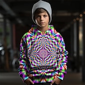 billiga Pojkens 3D Vision &amp; Geometri-Pojkar 3D Grafisk Geometrisk Huvtröja Långärmad Vår Höst Mode Streetwear Barn 4-12 år Huva Utomhus Ledigt Dagligen Normal