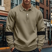 お買い得  メンズ クラシックポロ-男性用 ゴルフシャツ ゴルフポロ ワーク カジュアル ラペル 長袖 ベーシック 近代の カラーブロック パッチワーク ボタン 春 &amp; 秋 レギュラー ブラック ホワイト アーミーグリーン カーキ色 グレー ゴルフシャツ