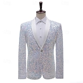 cheap Party Blazer-Men&#039;s Blazer Jacket Tuxedo Party Sparkle Sequin Polka Dot Blazer Black White Green Standard Fit Single Breasted One-button