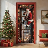 abordables Couvre-portes de Noël-bannière de noël décorations de porte de Noël, couvertures de porte, échelle de Père Noël, tapisserie de porte, , décoration, toile de fond, bannière de porte pour porte d&#039;entrée