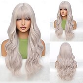 economico Parrucche trendy sintetiche-Parrucche sintetiche Uniformi Costumi di carriera Da principessa Riccio Ondulato Parte di mezzo Taglio scalato Con frangia A macchina Parrucca 26 pollici Biondo chiaro Capelli sintetici Per donna