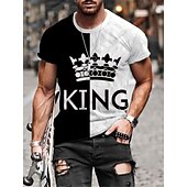 billige T-skjorter med 3D-trykk til herrer-Herre Bokstaver skjøting King T skjorte T-skjorter Kortermet T skjorte 3D-utskrift Crew-hals Skjorte Årgang Elegant og moderne Grunnleggende Avslappet Daglig Svart / Gul Svart / Grå Hvit Klær Store