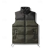 levne Gilety-Pánské Péřová vesta Puffer Vesta Kamizelka Vesta Denní Rande Dovolená Módní Na běžné nošení Podzim zima Slátanina Kapsy Polyester Zahřívací Pohodlné Barevné bloky Zip Stojáček Běžný Černá Vodní modr