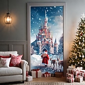 economico Copriporte natalizi-decorazioni natalizie per porte copriporta arazzo per porte castello di Babbo Natale tenda per porte decorazione sfondo striscione per porta d&#039;ingresso fattoria decorazioni per feste forniture per