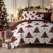 baratos Roupa de Cama de Natal-capa de edredom de natal com design de árvore de natal vermelha roupa de cama festiva 100% algodão macio e aconchegante para decoração sazonal de quarto queen king size