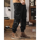 economico Pantaloni cargo-Per uomo Pantaloni cargo Pantaloni A cordoncino Vita elastica Multi tasca Liscio Indossabile Esterno Giornaliero Campeggio e hiking Di tendenza Classico Nero Verde militare