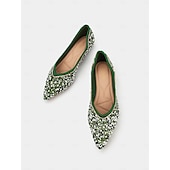 cheap Women&#039;s Flats-Women&#039;s Green Rhinestone Embellished Pointed-Toe Flats, Elegant Crystal Beaded Ballet Shoes, Perfect for Weddings, Parties, and Formal Occasions