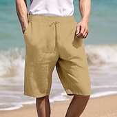economico Vacanza-Per uomo Pantaloncini Pantaloncini estivi Pantaloncini da spiaggia A cordoncino Vita elastica Gamba dritta Liscio Comfort Traspirante Breve Informale Giornaliero Per eventi Di tendenza Classico Cachi