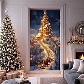 economico Copriporte natalizi-decorazioni natalizie per porte copriporta arazzo per porte castello di Babbo Natale tenda per porte decorazione sfondo striscione per porta d&#039;ingresso fattoria decorazioni per feste forniture per