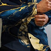 economico Geometrica-Per uomo Geometrica Effetto marmo Camicia Camicia con bottoni Manica lunga Di tendenza Originale Informale Esterno Informale Per eventi Estate Primavera Collo ripiegabile Stampa Bottone giù Nero