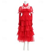 baratos Trajes Femininos-Suco de besouro filme de terror Noiva Fantasma Lydia Deetz Vestidos Peça para Cabeça Adulto Mulheres Traje Cosplay Festa / Noite Baile de Máscaras Fantasia de Carnaval Fácil