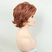 economico parrucca più vecchia-parrucche corte arancioni per donne bianche, parrucca marrone con frangia, parrucche corte e ricce pixie cut, affascinanti parrucche sintetiche senza colla a strati ondulate per vecchie signore