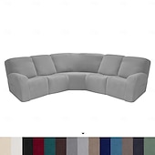abordables Silla reclinable y con alas-Fundas para sofá reclinable seccional en forma de L, fundas para sofá de esquina, fundas elásticas de terciopelo para sofá reclinable, lavables (el sofá de esquina de 5 plazas incluye 4 fundas para