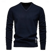 cheap Men&#039;s Pullover Sweater-Mens V-neck Solid Cotton Pullover Sweaters Long Sleeve Casual Social Knitted Sweaters for Men