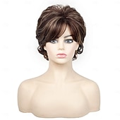 baratos peruca mais velha-peruca curta pixie marrom para mulheres peruca sintética natural em camadas com franja peruca cosplay de substituição resistente ao calor