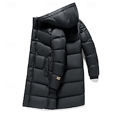 cheap Men's Downs &amp; Parkas-Men's Winter Coat Puffer Jacket Padded Zipper Pocket Polyster Pocket Outdoor Long Fashion Casual Thermal Warm Windproof Winter Plain Black Puffer Jacket