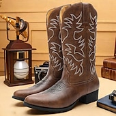 olcso Cowboy és nyugati csizma-Férfi Csizmák Western csizma Szüret Klasszikus Szabadtéri PU Hosszú szárú csizmák Fekete Barna Tél