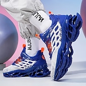 cheap Men's Running Shoes-Men's Blue Athletic Sneakers with Unique Hollow Sole Design, Breathable Knit Upper, and Flame Detail – Lightweight Running Shoes with Orange Accents