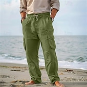 cheap Holiday-Men&#039;s Cargo Pants Trousers Summer Pants Beach Pants Drawstring Elastic Waist Multi Pocket Plain Comfort Breathable Outdoor Daily Going out Fashion Casual Black White