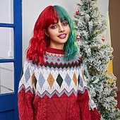 お買い得  パーティーウィッグ-人工毛ウィッグ ユニフォーム キャリアコスチューム プリンセス カール ウェーブ ミドル部 レイヤード・ヘアカット 機械製 かつら 14 インチ ローズ / グリーン 合成 女性用 コスプレ パーティー ファッション 多色