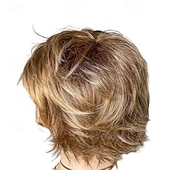 abordables perruque plus âgée-perruque synthétique coupe lutin droite perruque courte blonde cheveux synthétiques design à la mode pour femmes blond naturel doux