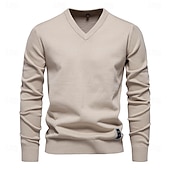 cheap Men&#039;s Pullover Sweater-Mens V-neck Solid Cotton Pullover Sweaters Long Sleeve Casual Social Knitted Sweaters for Men