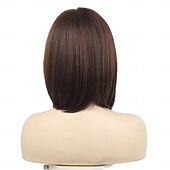 baratos peruca mais velha-Perucas sintéticas Liso Corte Assimétrico Peruca Médio Marrom Cabelo Sintético Mulheres Design de moda Macio Natural Marrom
