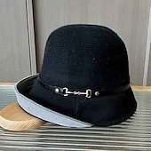 cheap Party Hats-Hats Polyester / Cotton Blend Bowler / Cloche Hat Bucket Hat Fedora Hat Valentine&#039;s Day Casual Holiday Ladies Day Elegant Simple Retro With Buttons Pure Color Headpiece Headwear