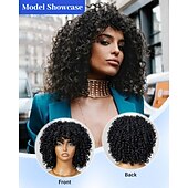 abordables Perruques Synthétiques Sans Bonnet-perruques afro bouclées avec frange pour femmes noires perruque synthétique bouclée crépue résistante à la chaleur pour une fête quotidienne