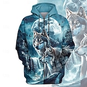 economico felpe 3d da uomo-Per uomo Lupo Felpa con cappuccio Felpe Felpa Felpa con cappuccio Manica lunga Felpa con cappuccio Con cappuccio Di tendenza Stampa 3D Per eventi Viaggi Blu Cerniera Tasche A cordoncino Autunno
