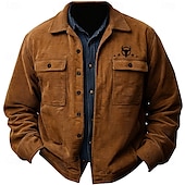 levne pánské košilové sako-Pánské Pevná barva Kráva Košile bunda Overshirt Dlouhý rukáv Vinobraní Africký vzor Na den Podzim zima Košile s límečkem Tlačítko nahoru 3D tisk 2 kapsy 1ks Armádní zelená Námořnická modř Hnědá