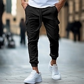 baratos Calças Cargo-Homens Calças Cargo Calças Calça Jogger Com Cordão Cintura elástica Bolso multi Tecido Conforto Macio Comprimento total Ao ar livre Casual Diário Moda Roupa de rua Preto Verde Tropa Micro-Elástica