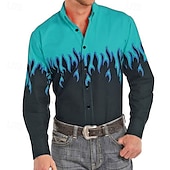 billige vestlige skjorter for menn-Herre Cowboy Western skjorte Skjorte med knapper Cowboyskjorte Langermet Mote Designer Vestlig Daglig Høst vinter Aftæpning Skjorter med krage 3D-utskrift Lomme foran Rød Lilla Brun Grønn Blå + blå