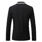 cheap Men&#039;s Blazers-Men&#039;s Graduation Blazer Business Cocktail Party Wedding Party Fashion Casual Spring &amp;  Fall Polyester Color Block Buttons Pocket Comfortable Single Breasted Blazer Black
