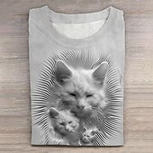 economico Magliette con stampa animale-Per uomo Gatto maglietta Manica corta maglietta Stampa 3D Girocollo Camicia Di tendenza Athleisure Strada Sportivo Grigio chiaro Estate Primavera Abbigliamento S M L XL XXL XXXL