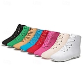abordables Zapatos de jazz-Zapatos de baile de suela blanda para mujeres y niños, botines de lona con cordones, ligeros y flexibles para jazz, ballet y espectáculos.