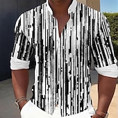 halpa Geometric Pattern-Miesten Raidoitettu Geometrinen printti Pukupaita Button Up paita Pitkähihainen Vapaa-aika Loma Päivittäin Kesä 봄 &amp; Syksy Nauhakaulus isoisän kaulus 3D-tulostus Sininen Apila Khaki Mustavalkoinen