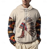preiswerte Vintage Ethnische Hoodies-Herren Grafik Blumenmuster Indianer Kapuzensweatshirt Kapuzenshirts Pullover Urlaub Täglich Klassisch Lässig Langarm Mit Kapuze Urlaub Sport im Freien Ausgehen Streetwear Hellbraun Drucken Winter