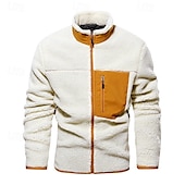 cheap Fleece &amp; 3 in 1 Jackets-Men&#039;s Hiking Jacket Hiking Fleece Jacket Winter Outdoor Patchwork Thermal Warm Fleece Lining Fleece Jackets Full Zip Climbing Camping / Hiking / Caving Traveling Cream Khaki