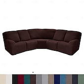 abordables Silla reclinable y con alas-Fundas para sofá reclinable seccional en forma de L, fundas para sofá de esquina, fundas elásticas de terciopelo para sofá reclinable, lavables (el sofá de esquina de 5 plazas incluye 4 fundas para