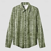cheap Birds &amp; Animals-Men&#039;s Snake Print Shirt Aloha Shirt Long Sleeve Vintage Fashion Designer Outdoor Casual Daily Spring &amp;  Fall Collar Button-Down Blue Green Gray