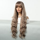 voordelige Synthetische trendy pruiken-Synthetische pruiken Uniformen carrière Kostuums Prinses Gekruld Golvend Middelste stuk Gelaagd kapsel Met pony Machinegemaakt Pruik 76.2 cm Donker Bruin Synthetisch haar Dames Cosplay Feest Modieus