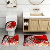 halpa Christmas Bath-3 kpl joulukylpymatot ja -mattosarjat joulun liukumaton vettä imevä kylpymatto, wc-istuimen/kannen kansi, u-muotoinen wc-matto, kodin ovimatot karhun jalanjäljet