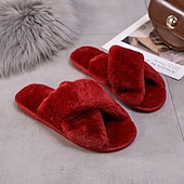 cheap Home Slippers-Women&#039;s Fuzzy Cross Band Slippers Memory Foam Home House Shoes with Open Toe Comfortable