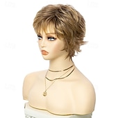 abordables perruque plus âgée-perruque synthétique coupe lutin droite perruque courte blonde cheveux synthétiques design à la mode pour femmes blond naturel doux
