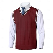 preiswerte Herrenpullover-Herren Pullunder Pullover Kleid Pullover Strickpullover Gerippt Gedrehtes Stricken Standard Strick Glatt V Ausschnitt warm halten Moderne zeitgenössische Freizeitskleidung Ausgehen Bekleidung Herbst