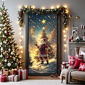 billige juledørdeksler-juledørdekorasjoner dørdeksler juletre farget glass dør billedvev dør gardin dekorasjon bakteppe dør banner for inngangsdør gårdshus ferie fest dekor forsyninger innendørs/utendørs