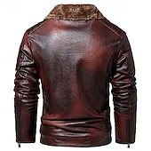billiga Skinnimiterad jacka-Herr Imitationsläderjacka Fleece-jacka Bikerjacka Motorcykeljacka Dagligen Semester Vindtät Håller värmen Ficka Höst vinter Slät Mode Klassisk Kavajslag Normal Svart Rubinrött Brun Kaffe Jacka