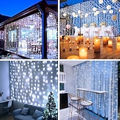 abordables Guirlandes solaires-Rideau lumineux solaire d&#039;extérieur avec télécommande, 8 modes d&#039;éclairage, guirlande lumineuse 3 x 3 m, 300 LED, étanche IP65, pour Noël, fête, mariage, maison, jardin, mur, salon, chambre à coucher,